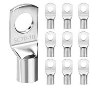 70mm² Cosses Tubulaires M10, Cosses Annulaires, Connecteurs Câble 10 Pieces | Cosses de Câble de Batterie à Sertir, Connecteurs à Œillet en Cuivre Étamé pour Câble Électrique, Auto, Bateau, Moto et DIY
