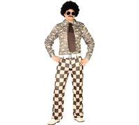 70S costume rétro disco chemise cravate tenue de fête carnaval adulte thème fête des années 70, taille : 54 - 56 (XL) couleur : marron