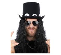 70s Glamour Rock Kit Chapeau & Noir Tissé Perruque Mens Déguisement Gothique