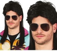 70s Retro Vokuhila Perruque Style de fête Carnaval Fête de la musique Costume Vintage Look Rock Coupe de cheveux Unique Longue Mode de cheveux Cultuelle, Couleur : Marron