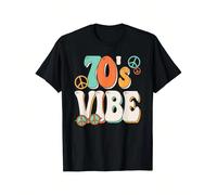 70's Vibe Costume 70s Party Outfit Groovy Hippie Peace Retro T-Shirt Men and Women, Black T-shirt, Casual Crew Neck, Cotton, All-Season Wear, Relaxation Wear | Serene Design | Comfortable Fit KOMFORT 