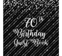 70th Birthday Guest Book: Black Silver Stripe Guest Book with Gift Log