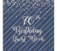 70th Birthday Navy Blue Stripe Guest Book: Silver Glitter on Navy Blue Stripe Guest Book with Gift Log