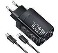 70W USB C Chargeur Rapide, 3 Ports PD 3.0 GaN Chargeur Adaptateur Type C avec Câble 100W pour MacBook Pro/Air, Dell XPS 15, iPhone 16/15/14, iPad Pro, Google Pixel, Samsung Galaxy S24/S23, Steam Deck