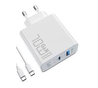 70W USB C Chargeur Rapide, PD GaN Chargeur 2 Ports Adaptateur Type C avec câble 100W pour MacBook Pro/Air, Dell XPS 15, Huawei, iPhone 14/13, iPad Pro, Galaxy S22/S21