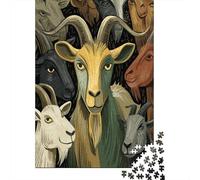 70x50cm/1000pcs A Gold and Green Chèvre Style Dessin animé Puzzle Jouet en Bois Cadeau Unique Décoration Intérieure Jeu ÉduChatif Challenge Toy