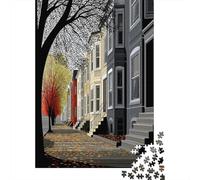 70x50cm/1000pcs Antiquité Asiatique Puzzle Jouet en Bois Cadeau Unique Décoration Intérieure Maison de Style avec des Feuilles d'automne Tombantes Jeu ÉduChatif Challenge Toy