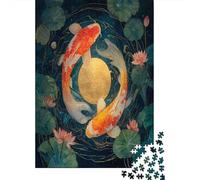 70x50cm/1000pcs Carpes koï, Lune et Lotus Puzzle Jouet en Bois Cadeau Unique Décoration Intérieure Jeu Éducatif Challenge Toy