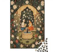 70x50cm/1000pcs Couple lisant près d'un Rosier et d'une Fontaine Jigsaw Style Indien Puzzles À Faire Soi-même pour Adultes