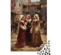70x50cm/1000pcs Cour d'un château écossais du XVe siècle Puzzle Jouet en Bois Cadeau Unique Décoration Intérieure Trois Dames Élégantes de la Cour Jeu Éducatif Challenge Toy