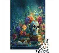 70x50cm/1000pcs Crâne en Sucre avec Livres et Roses Jigsaw Puzzles À Faire Soi-même pour Adultes