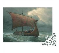 70x50cm/1000pcs Drakkars Vikings naviguant sur Une mer déchaînée Puzzle Jouet en Bois Cadeau Unique Décoration Intérieure Jeu Éducatif Challenge Toy