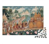70x50cm/1000pcs Le Prince retourne triomphalement dans la Grande Ville Puzzle Jouet en Bois Cadeau Unique Décoration Intérieure Style de fresque thaïlandaise Jeu Éducatif Challenge Toy