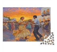 70x50cm/1000pcs Lever du Soleil Jigsaw Personnes Dansant sur la Place du Village Puzzles À Faire Soi-même pour Adultes