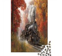 70x50cm/1000pcs Locomotive à Vapeur de la Fin du XIXe siècle Jigsaw Autumn Forêt Puzzles À Faire Soi-même pour Adultes
