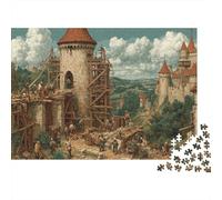 70x50cm/1000pcs Médiéval Architecture Team Puzzle Jouet en Bois Cadeau Unique Décoration Intérieure Stone Château Jeu Éducatif Challenge Toy
