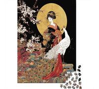 70x50cm/1000pcs Oiran Japonais Puzzle Jouet en Bois Cadeau Unique Décoration Intérieure White Paon in The Cherry Blossoms Jeu Éducatif Challenge Toy