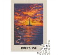 70x50cm/1000pcs, Puzzle 1000 Pièces Adulte, Bretagne Lighthouse Sunset