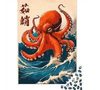 70x50cm/1000pcs, Puzzle 1000 Pièces Adulte, Octopus in Waves Japanese Art