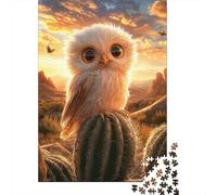 70x50cm/1000pcs Puzzle 1000 Pièces, Cute Owl on Cactus, Idée Cadeau Noël | Pour le passage au Nouvel An : Puzzle 1000 pièces adulte ; pour Noël, les w nds d'hiver et le Nouvel An.