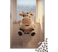 70x50cm/1000pcs, Puzzle Image 1000 Pièces, Cow Reading on Toilet | Pour une activité plus longue autour de la table : ce puzzle adulte 1000 pièces peut se faire seul ou se partager.