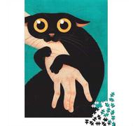 70x50cm/1000pcs, Puzzle pour Adulte, 1000 Pièces, Black Cat with Big Eyes