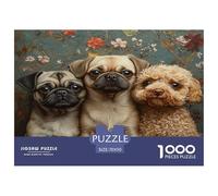 70x50cm/1000pcs Puzzles pour Adolescents Adultes 2 carlins et 1 Caniche, Animaux Mignons
