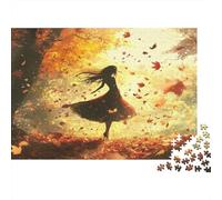 70x50cm/1000pcs Puzzles pour Adolescents Adultes Belle scène d'automne Libra Fille Surrounded by Fallen Leaves