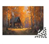 70x50cm/1000pcs Puzzles pour Adolescents Adultes Cabane de Campagne Confortable, forêt d'automne