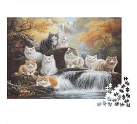 70x50cm/1000pcs Puzzles pour Adolescents Adultes Chat sur la rivière, Art étrange
