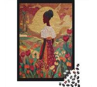 70x50cm/1000pcs Puzzles pour Adolescents Adultes Jeune Fille Africaine dans Un Champ de Fleurs