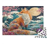70x50cm/1000pcs Renard Roux, Vagues déferlantes et Fleurs de Cerisier Puzzle Jouet en Bois Cadeau Unique Décoration Intérieure Jeu Éducatif Challenge Toy
