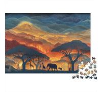 70x50cm/1000pcs Savane Africaine at Night Jigsaw Éléphant Lion Giraffe Puzzles À Faire Soi-même pour Adultes