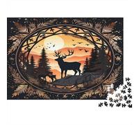 70x50cm/1000pcs Silhouette de cerf en forêt Jigsaw Style Coucher de Soleil Naturel Puzzles À Faire Soi-même pour Adultes