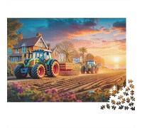 70x50cm/1000pcs Tracteurs labourant Un Champ Jigsaw Paysage Rural au Coucher du Soleil Puzzles À Faire Soi-même pour Adultes