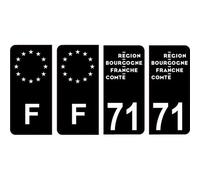 71 Saône et Loire logo noir autocollant plaque immatriculation auto ville sticker Lot de 4 Stickers - Angles : arrondis