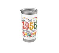 71 Year Old Made in 1955 Retro Floral 71st Birthday Women Gobelet isotherme en acier inoxydable double paroi