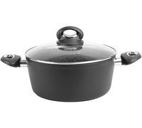 711707, Faitout Granité Diam. 24 Cm En Aluminium Forgé Revêtement Noir Anti-Adhérent Sans Pfoa - Aspect Pierre - Couvercle En Verre - Tous Feux Dont Induction