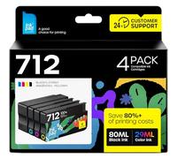 712XL 712 Cartouche d'encre Compatible pour HP 712 3ED67A 3ED68A 3ED69A | 3ED70A 3ED71A Replacement pour HP DesignJet Studio T250 T650 T630 T230 （Noir Cyan Magenta Jaune）