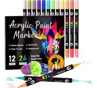 72 Couleurs 36 Stylos Feutre Acrylique, Feutre Peinture Acrylique Double Pointe Pinceau, Marqueur Acrylique Pour Papier, Verre, Galet, Métal, Plastique, Bois, Oeuf, Céramique, Textile