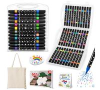 72 Couleurs Feutres Acryliques Pailletés, Kit de 36 Marqueurs à Double Extrémité avec 2 Livres de Coloriage, Galet à Peindre et Sac en Tissu DIY, pour Pierre, Bois, Céramique, Toile et Papier