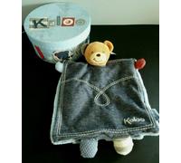 72. DOUDOU PLAT MARIONNETTE KALOO OURS BLEU DENIM JEAN 100% NEUF