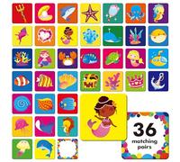 72 PCS Jeu de Mémoire du Monde des Sirènes, Cartes d'Association du Monde Marin pour les Tout-Petits, 36 Paires de Cartes de Mémoire Princesse/Diamant/Animal, Jouets Éducatifs pour la Petite Enfance