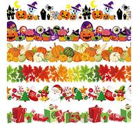 72 Pièces Bordures de Tableau d'Affichage de Noël Garniture de Tableau d'Affichage d'Automne Thanksgiving Garniture d'Hiver Halloween Autocollant de Tableau Noir Arc-en-Ciel Boho, 6 Styles