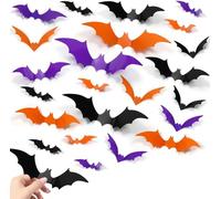 72 Pièces Chauve Souris Halloween Decoration 3D Chauve-Souris Autocollants Décorations Intérieure 4 Tailles Différentes Bat Stickers PVC Imperméable pour Décorations Murales Fenêtre Porte, Fête Déco