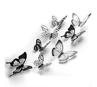 72 pièces d'autocollants muraux papillon en cristal noir et blanc 3D, autocollants muraux bricolage, décoration de chambre d'enfants/filles, autocollants amovibles de mariage/fête.