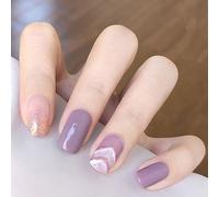 ?72 Pièces Faux Ongles?24 Pièces De Porter Des Ongles Faux Ongles Or Paillettes Manucure Patch Ongle Pâte Colline Violet Manucure Détachable