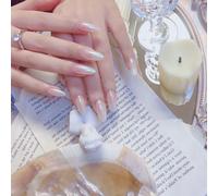 ?72 Pièces Faux Ongles?Aurore Perle Poudre Fée Beauté Blanc Portant Ongle Fini Patch Pour Ongles Faux Ongles Imperméable Amovible Patch Pour Ongles