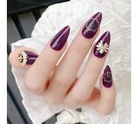?72 Pièces Faux Ongles?Blanc Violet Clouté Manucure Manucure Pièce Étoile Lune Perle Point Perceuse Goutte D'eau Portant Ongle Faux Ongle Produit Fini