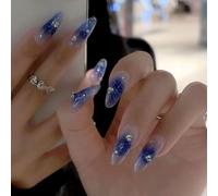 ?72 Pièces Faux Ongles?Faux Autocollants Pour Ongles Europe Et États-Unis Brouillard Bleu Cristal Point Transparent Perceuse Ballet Armure Longue Tenue Produits Pour Les Ongles